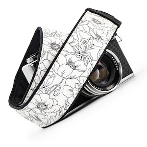 Camera Strap, Poppies in Black and White