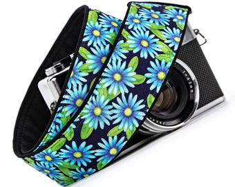 Floral Camera Strap, Blue Daisy, dslr, slr, mirrorless