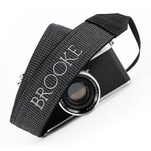 Personalized Camera Strap, Black and Gray Herringbone, fits dslr, slr, mirrorless