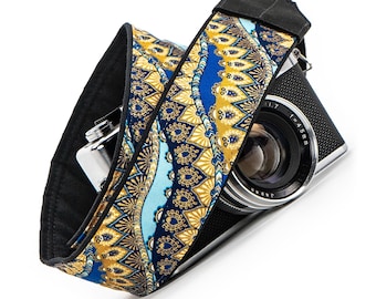 Camera Strap, Royal Blue, Gold, Camera Neck Strap, for DSLR, SLR or Mirrorless Cameras