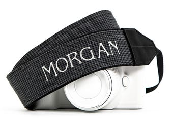 Personalized Camera Strap, Black and Grey Houndstooth