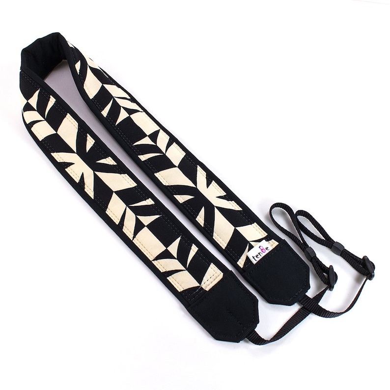 Tiki dSLR Camera Strap Black and Ivory Mirrorless Replacement Quick Release Canon Nikon Geometric SLR 104 Pocket