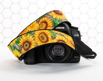 Sunflowers II, Bees, Camera Strap, dslr, slr