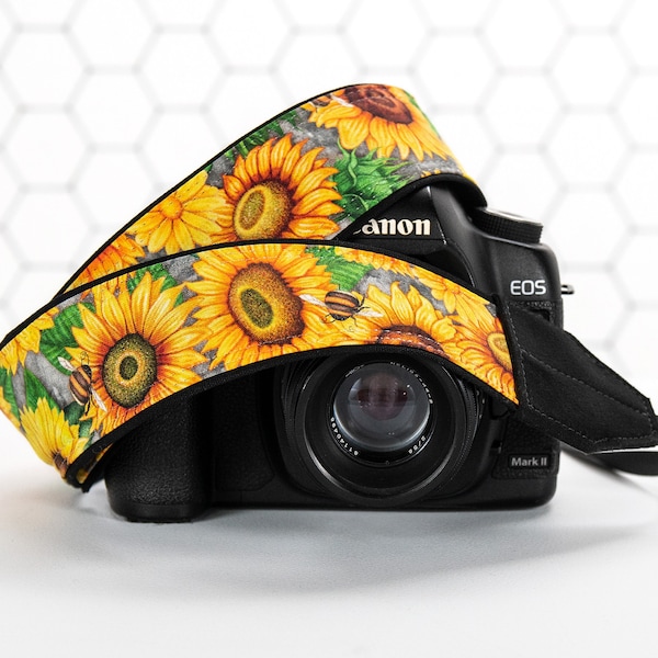 Sunflowers II, Bees, Camera Strap, dslr, slr