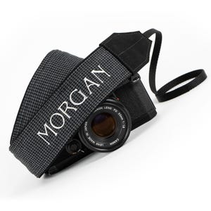 Personalized Camera Strap, Black and Grey Houndstooth