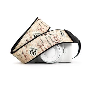 Camera Strap Route 66 Map, dSLR, US 66, SLR, Mirrorless, Vintage Style