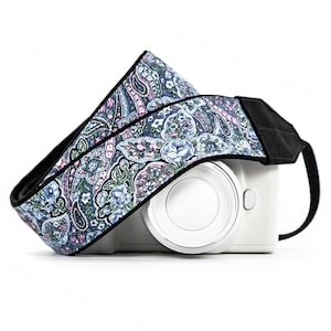 Camera Strap, Blue Paisley, Floral, dslr, slr, mirrorless