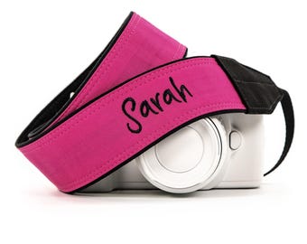 Personalized Camera Strap, Bright Pink, for dslr, slr, mirrorless