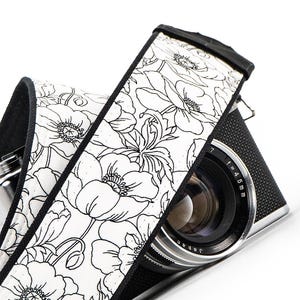 Camera Strap, Poppies in Black and White