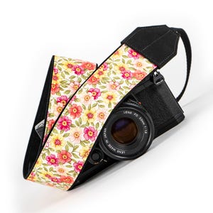 Camera Strap, dSLR, Floral, Coral Pink, Yellow