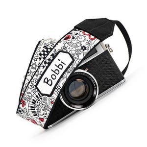 Personalized Camera Strap, Black and White Doodles for dslr, slr, mirrorless