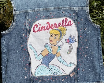 Custom Cinderella Inspired  Rhinestone Women's Denim Vest  Princess