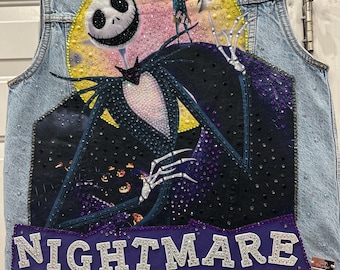 Custom Rhinestone Vest Nightmare Before Christmas Jack and Sally XS