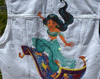 Custom Jasmine Inspired Women's Rhinestone Bling Vest Jacket