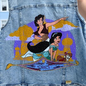 Custom Aladdin Inspired Rhinestone Denim Vest sz Medium