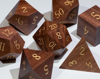 Wildmoss Grove DND Dice Set - Gold Engraved Ipe Wood, Polyhedral RPG Dice