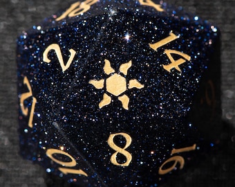 Glinsterende Galaxy DND dobbelstenen set: blauwe zandsteen edelsteen, zon D20