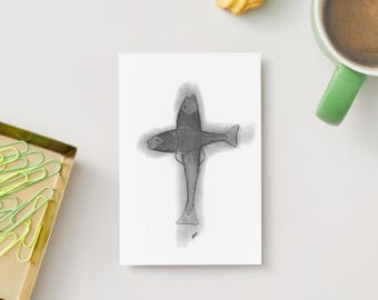 ICHTHYS Art (4x6) – Christian Fish Cross Print w/ Ash Detail | Hand-Drawn Ink Artwork | Faith-Based | Lent & Easter Gift | Local Pickup Only