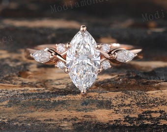 Marquise Diamond Engagement Ring 1 Carat Lab Grown Diamond Anniversary Ring Unique Proposal Ring Moissanite Six Prong Setting Ring Gift