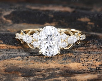 Unique Oval Cut Moissanite Engagement Ring Yellow Gold Marquise Infinity Marriage Ring Handmade Jewelry Twisted Anniversary Promise her Gift