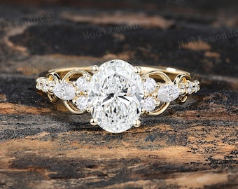 1CT Oval Cut Lab Grown Diamond Engagement Ring Vintage Yellow Gold IGI certificate Infinity Anniversary Jewelry Twisted Custom Wedding Ring