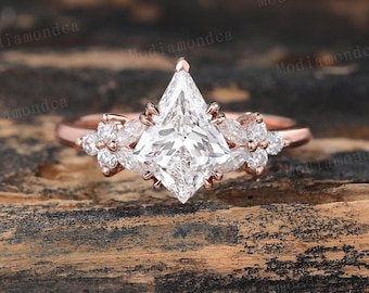Kite Lab Grown Diamond Engagement Ring Rose Gold Cluster Wedding Ring Marquise Cut Diamond Bridal Ring Anniversary Promise Ring gift