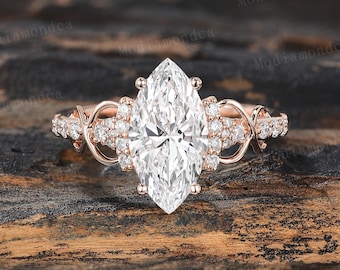 3CT Lab Grown Diamond Engagement Ring Rose gold Marquise Cut Diamond Ring Infinity IGI Certified Diamond Proposal Ring Art Deco Promise ring