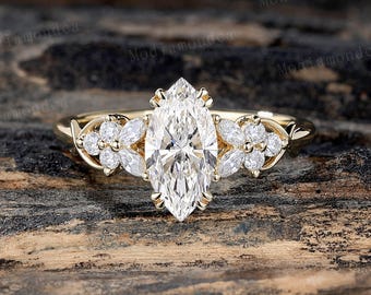 1CT Marquise Cut Lab Grown Diamond Engagement Ring Art deco Yellow Gold IGI certificate Twisted Infinity Wedding Anniversary promise gift