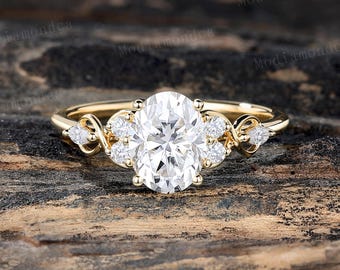 Vintage Oval Cut Moissanite Engagement Ring Dainty Yellow Gold Infinity Handmade Jewelry Twisted Wedding Ring Anniversary Promise women Gift