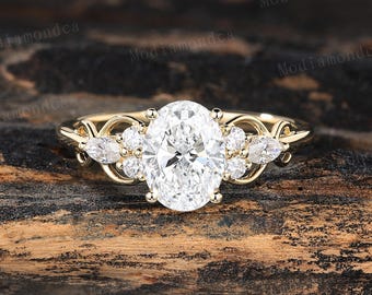 1CT IGI certified Lab Grown Diamond Engagement Ring Vintage Yellow Gold Oval Cut Custom Infinity Anniversary Jewelry Twisted Wedding Ring