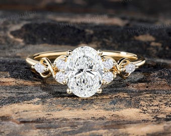 1CT Oval Cut Lab Grown Diamond Engagement Ring Dainty Yellow Gold IGI certified diamond Twisted Infinity Wedding Anniversary promise gift