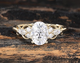 Unique Oval Cut Moissanite Engagement Ring Vintage Yellow Gold Marquise Infinity Wedding Ring Handmade Jewelry Bridal Promise Ring Her Gift