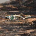 Pear Moss Agate Engagement Ring Set Dainty Solid Gold Green Agate Wedding Ring Diamond Filigree Bridal Set Nature Inspired Promise Ring