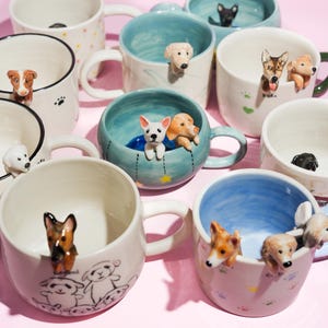 Custom Pet Mug with 3D Dog/Cat Figure Handmade Ceramic Mug Peekaboo Pet Mug Memorial Gift for Pet Lovers Personalized Pet Mug Coffee Cup