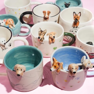 Custom Pet Mug with 3D Dog/Cat Figure Handmade Ceramic Mug Peekaboo Pet Mug Memorial Gift for Pet Lovers Personalized Pet Mug Coffee Cup
