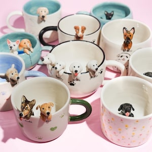 Custom Pet Mug with 3D Dog/Cat Figure Handmade Ceramic Mug Peekaboo Pet Mug Memorial Gift for Pet Lovers Personalized Pet Mug Coffee Cup