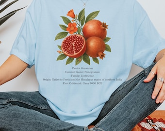 Pomegranate Botanical Oversized Shirt | Vintage Fruit Illustration Tee