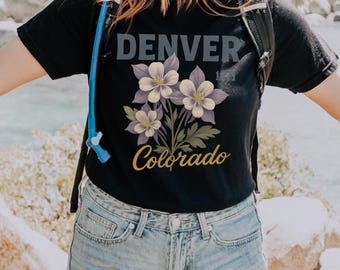 Denver Colorado Columbine Floral T-Shirt, Vintage Style Travel Souvenir