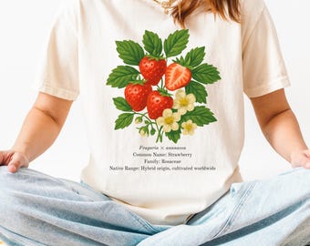 Strawberry Botanical T-Shirt | Vintage Fruit Tee, Cottagecore Gift
