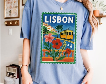Lisbon Portugal Stamp Tee | Retro Travel Graphic T-Shirt