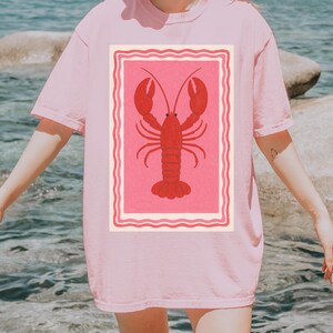 Vintage Lobster Shirt | Coastal Seafood Tee | Retro Nautical Graphic T-Shirt | Preppy Ocean Shirt | Lobster Print Gift for Foodie