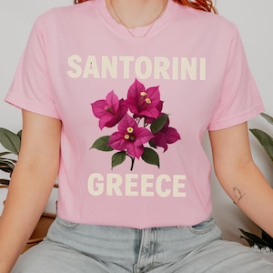 Santorini Greece Shirt | Floral T-Shirt | Greek Travel Souvenir | Vintage Santorini Tee | Greece Vacation Shirt | Mediterranean Style Shirt