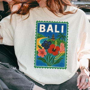 Camiseta Bali Oversize con Postal, Camiseta Casual de Verano, Top de Recuerdo de Viaje, Regalo Unisex, Imprescindible para la Playa