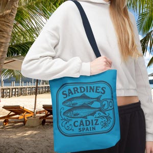 Sardines Cádiz Tote Bag, Vintage Fish Art, Beach Bag, Eco-Friendly Shopping Tote, Gift for Seafood Lovers