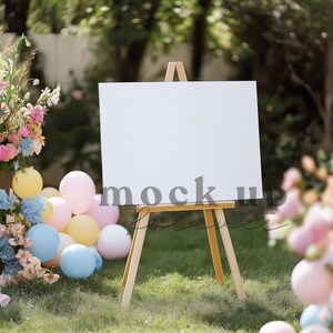 Hochzeit Willkommen Schild Mock up, PSD Smart Objekt, Frühling Pastell Themed Empfang Poster, Realistisches Restaurant Display, Baby Shower Party Dekor