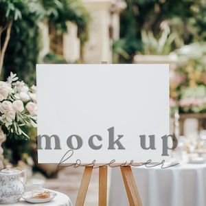 Hochzeit Willkommen Schild Mock up, PSD Smart Objekt, Frühling Pastell Themed Empfang Poster, Realistisches Restaurant Display, Baby Shower Party Dekor