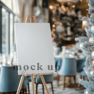 Christmas Wedding Welcome Sign Mockup using PSD Smart Object, Restaurant Reception Poster Mock up, Realistic Italian Bar Restaurant Sign