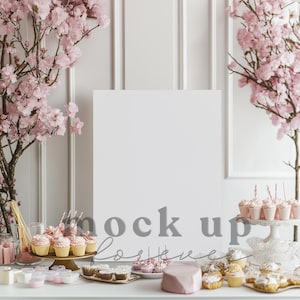 Hochzeit Willkommen Schild Mock up, PSD Smart Objekt, Frühling Pastell Themed Empfang Poster, Realistisches Restaurant Display, Baby Shower Party Dekor