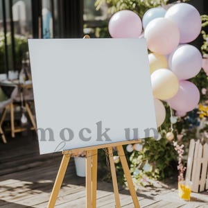 Hochzeit Willkommen Schild Mock up, PSD Smart Objekt, Frühling Pastell Themed Empfang Poster, Realistisches Restaurant Display, Baby Shower Party Dekor