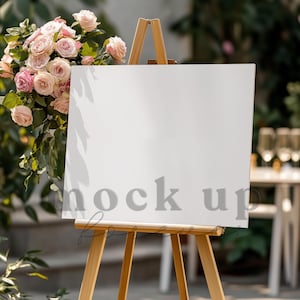 Hochzeit Willkommen Schild Mock up, PSD Smart Objekt, Frühling Pastell Themed Empfang Poster, Realistisches Restaurant Display, Baby Shower Party Dekor